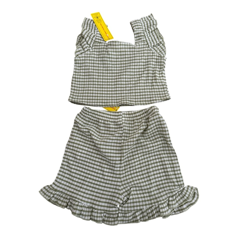 SHEIN Kids Toddler Girls Gingham Top & Shorts Set Green 18–24M NWT